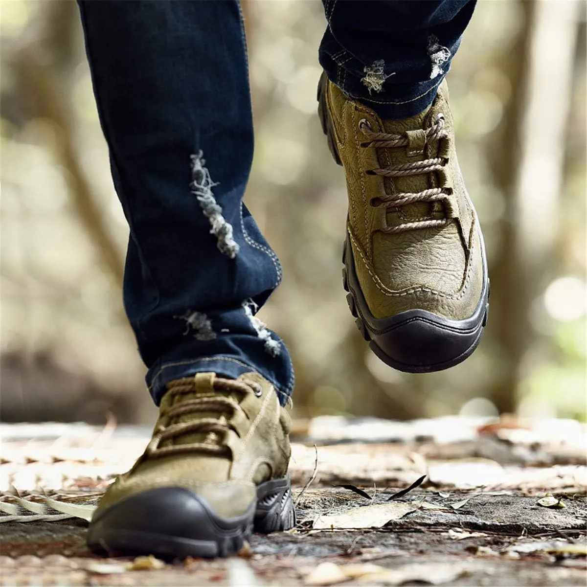 ChicWind Men's Lace Up Outdoor Waterproof Leather Hiking Sneakers
