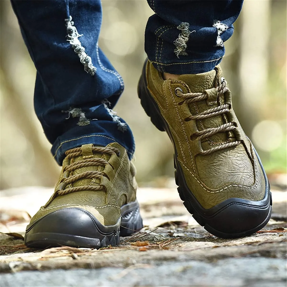 ChicWind Men's Lace Up Outdoor Waterproof Leather Hiking Sneakers