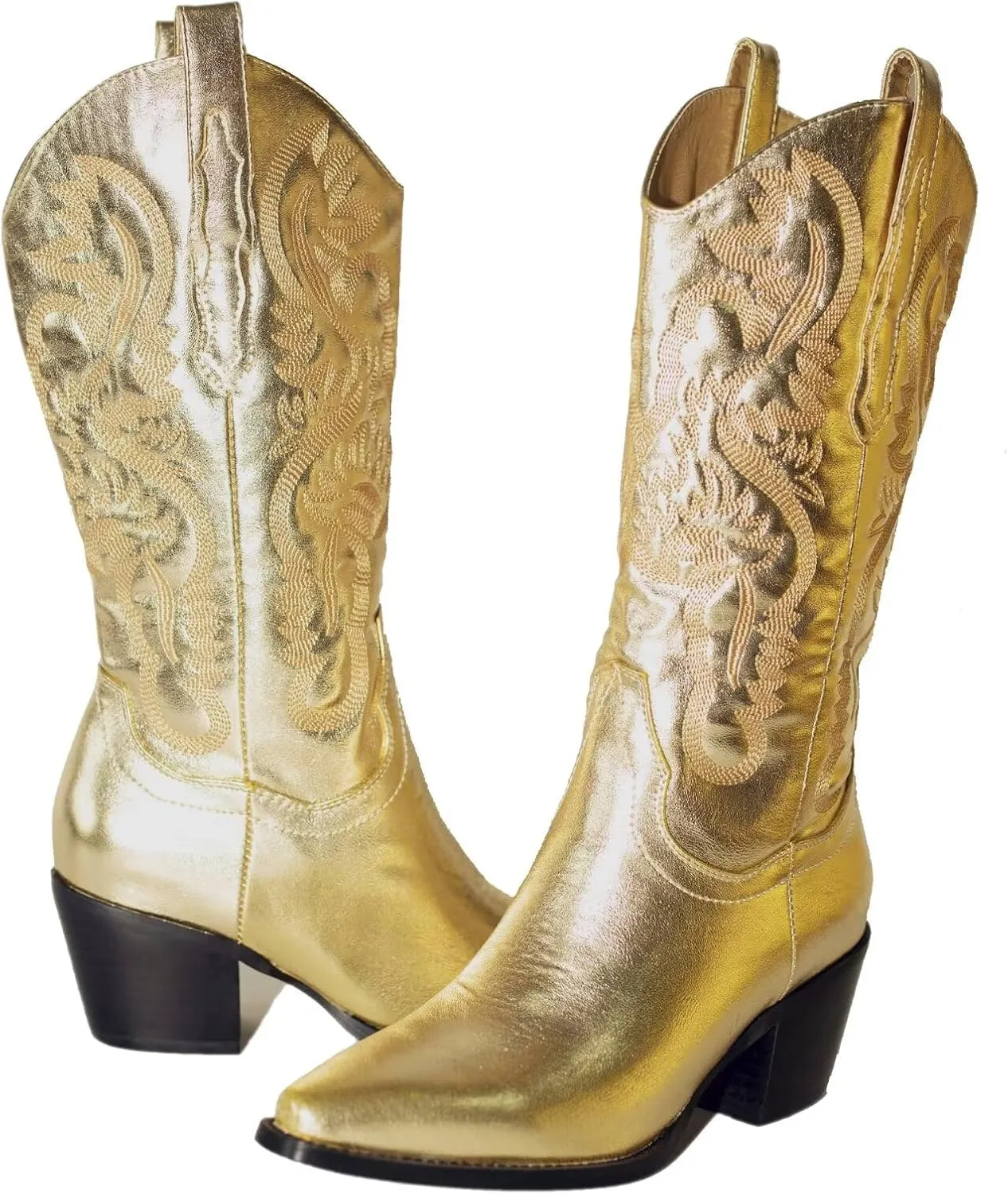 CIERWS Women's Embroidered Western Cowboy Boots Cowgirl Boots Knee High Medium Heel Chunky Heel Classic Retro Boots