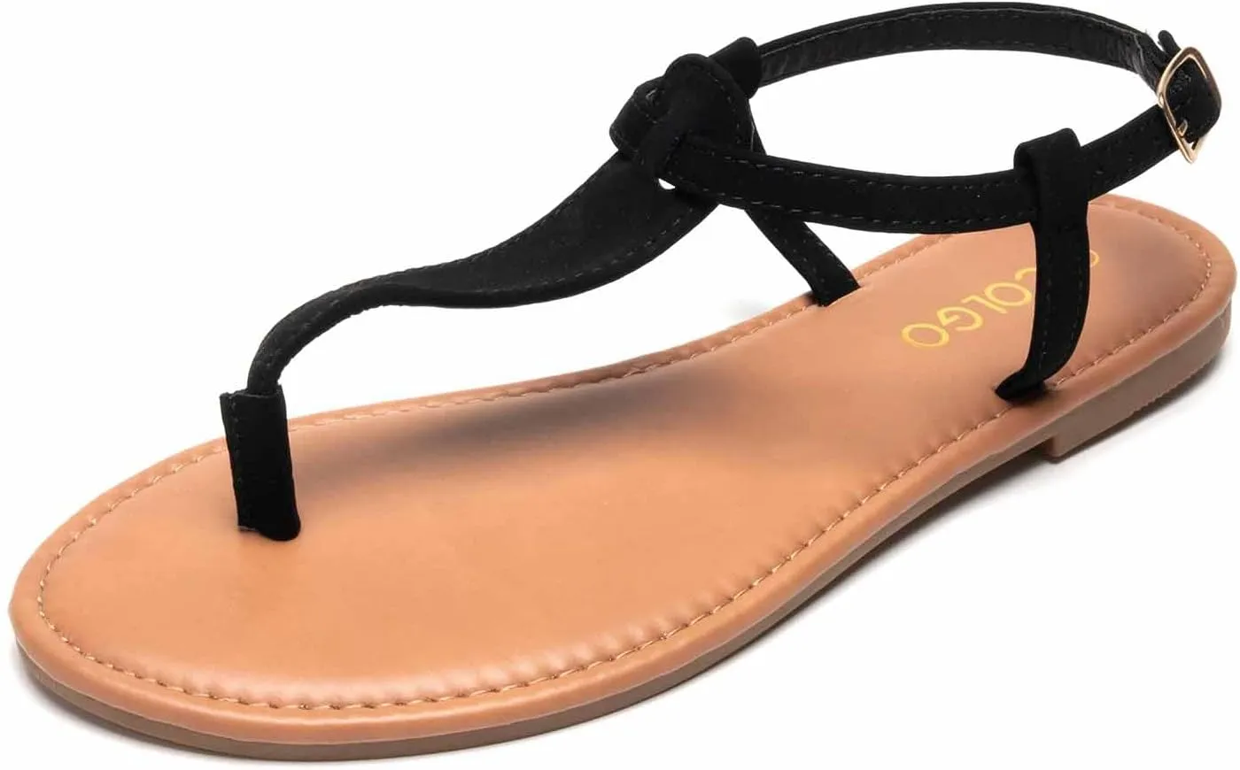 Colgo Thong Flat Sandals, Casual Women T-Strap Dress Sandals with Adjustable Ankle Buckle for Summer Wedding