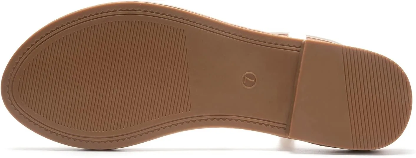 Colgo Thong Flat Sandals, Casual Women T-Strap Dress Sandals with Adjustable Ankle Buckle for Summer Wedding