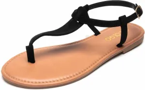 Colgo Thong Flat Sandals, Casual Women T-Strap Dress Sandals with Adjustable Ankle Buckle for Summer Wedding