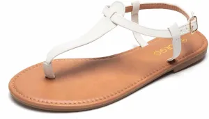 Colgo Thong Flat Sandals, Casual Women T-Strap Dress Sandals with Adjustable Ankle Buckle for Summer Wedding