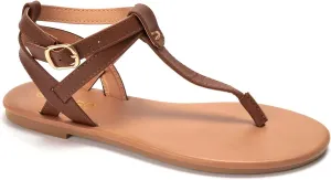 Colgo Thong Flat Sandals, Casual Women T-Strap Dress Sandals with Adjustable Ankle Buckle for Summer Wedding