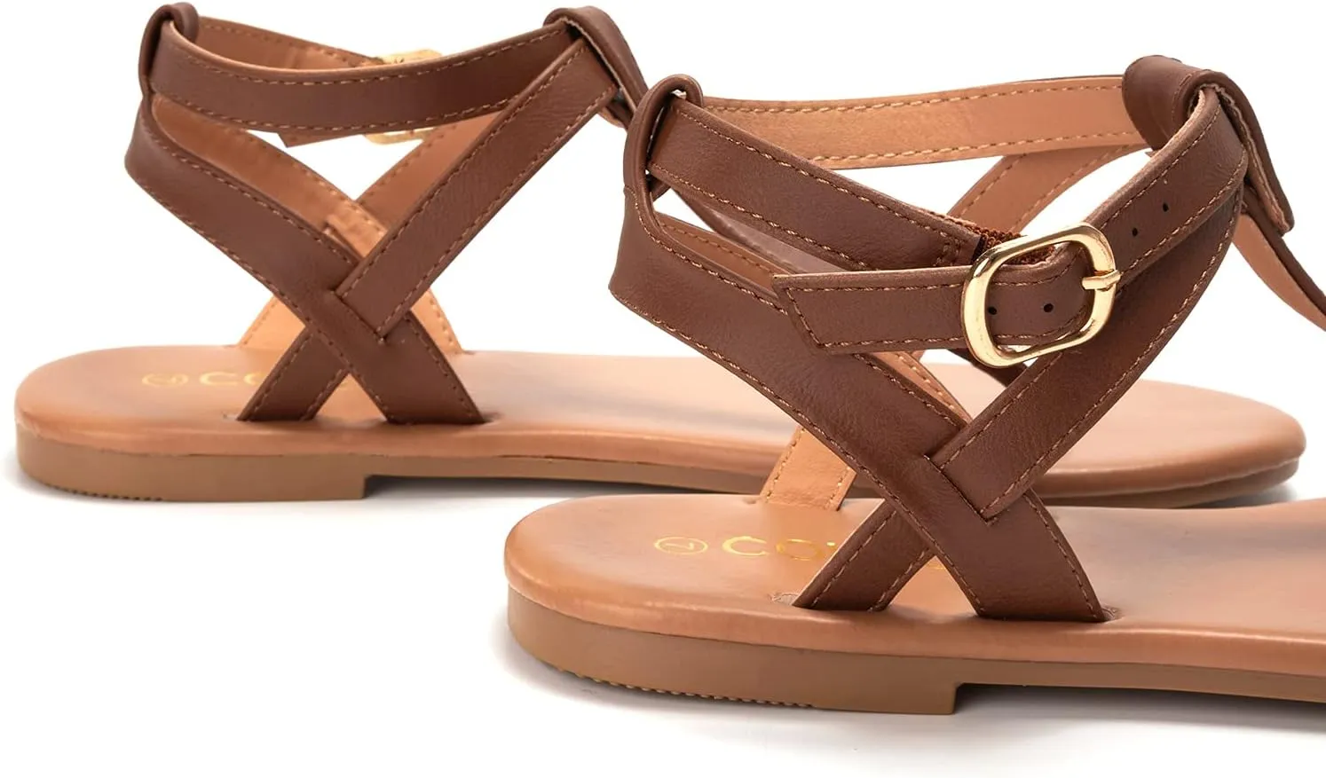 Colgo Thong Flat Sandals, Casual Women T-Strap Dress Sandals with Adjustable Ankle Buckle for Summer Wedding