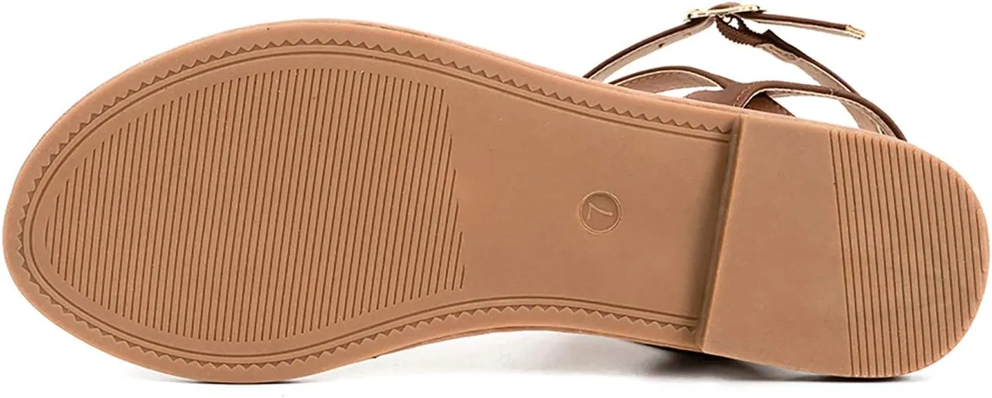 Colgo Thong Flat Sandals, Casual Women T-Strap Dress Sandals with Adjustable Ankle Buckle for Summer Wedding