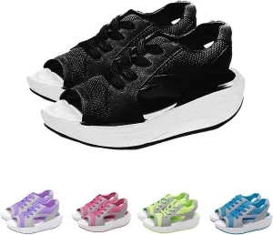 Contrast Paneled Cutout Lace-Up Muffin Sandals,Women Causal Summer Toe Platform Sneaker Shoes,Sandals Lace Up Muffin Sandals for Women