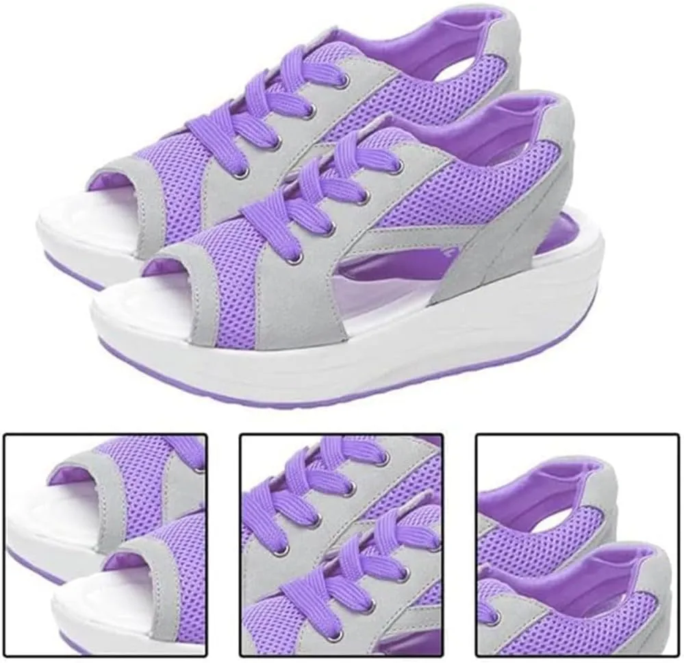 Contrast Paneled Cutout Lace-Up Muffin Sandals,Women Causal Summer Toe Platform Sneaker Shoes,Sandals Lace Up Muffin Sandals for Women