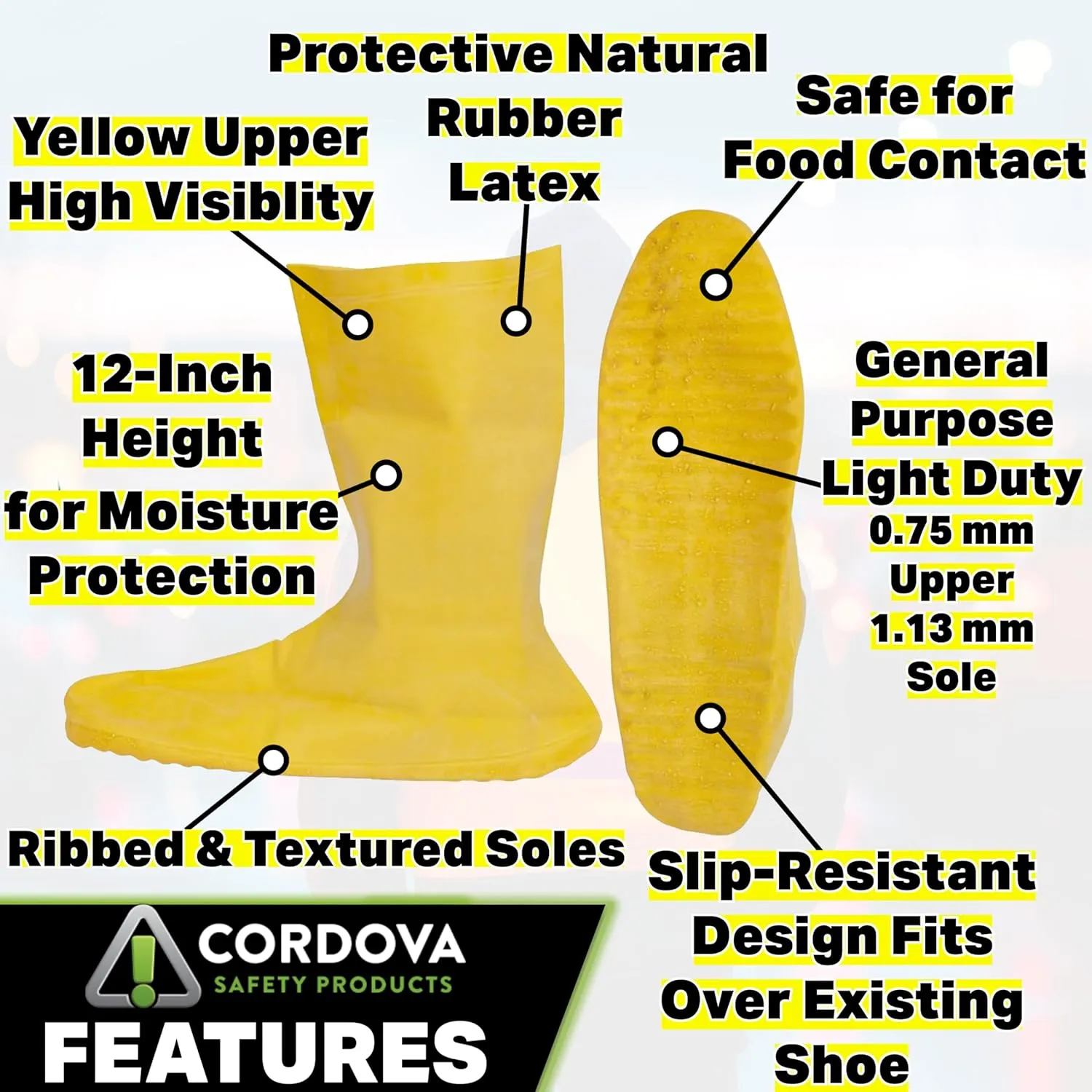 Cordova Unisex Adult Safety Products LBC10L Yellow Natural Rubber Over-Shoe Style Hazmat Boots, Large, Large, Large US