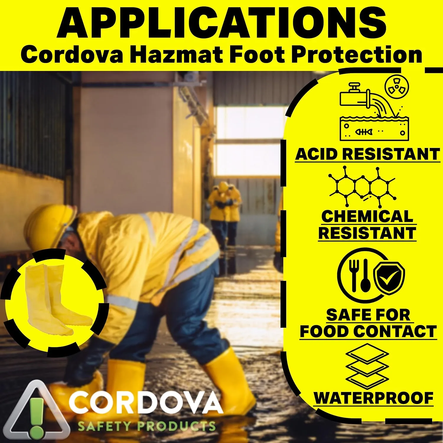 Cordova Unisex Adult Safety Products LBC10L Yellow Natural Rubber Over-Shoe Style Hazmat Boots, Large, Large, Large US