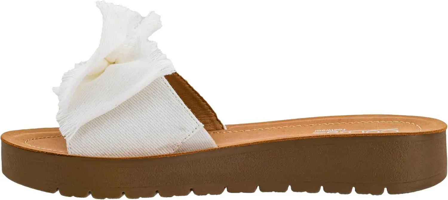 Corkys Footwear Spray Tan Sandal - Comfortable And Cushioned Insoles, Wide Strap with Bow, Frayed Edges On Upper, Open Toe, Easy And Convenient Slip-On Design