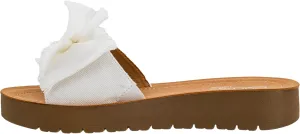 Corkys Footwear Spray Tan Sandal - Comfortable And Cushioned Insoles, Wide Strap with Bow, Frayed Edges On Upper, Open Toe, Easy And Convenient Slip-On Design