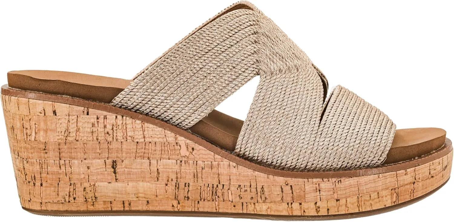Corkys Footwear Women's Golden Hour Wedge Sandals with 2.5-Inch Heel - Comfort-Enhancing EVA Insoles, All-day wear, and Stylish Raffia Straps With Cutouts