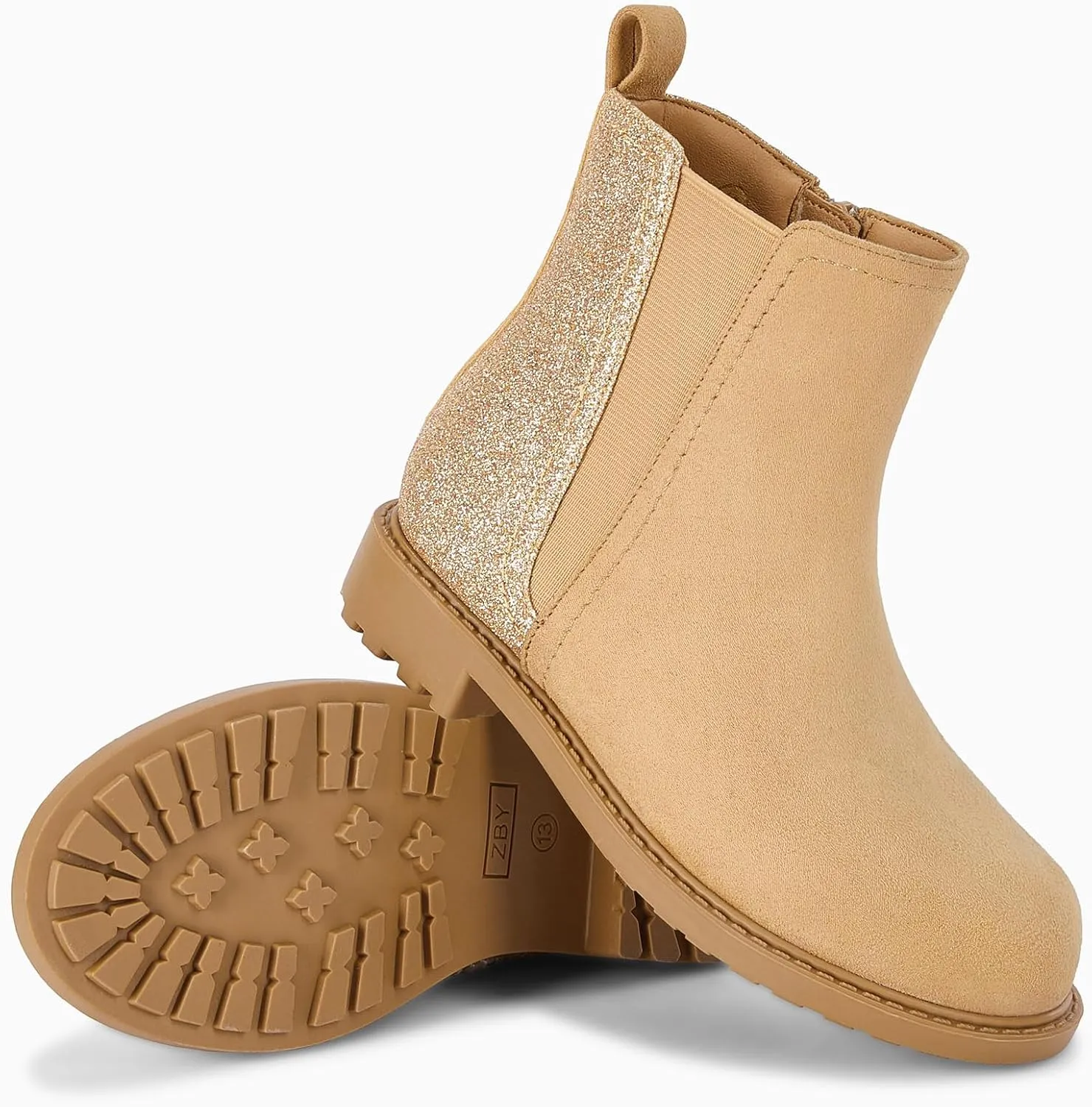 Coutgo Girls Glitter Ankle Boots Side Zipper Comfortable Chelsea Dress Booties for Toddler/Little Kid/Big Kids