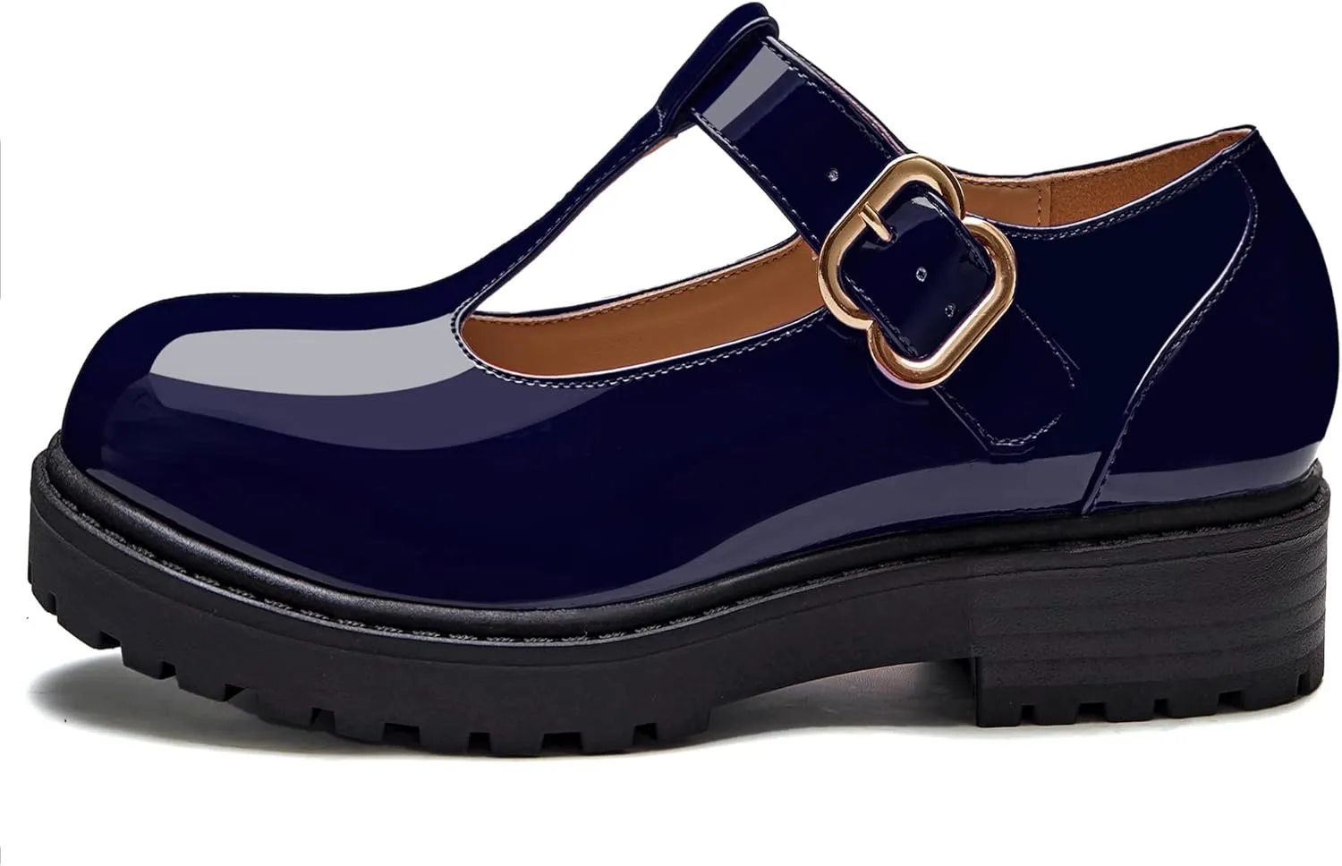 Coutgo Girls Mary Jane Dress Shoes Platform Loafers School Uniform Chunky Heel Closed Toe T-Strap Flats