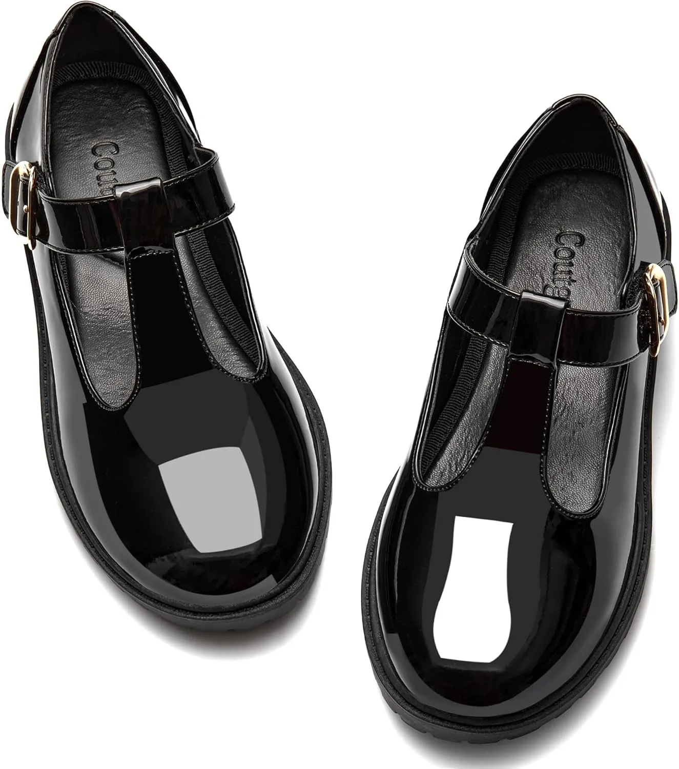 Coutgo Girls Mary Jane Dress Shoes Platform Loafers School Uniform Chunky Heel Closed Toe T-Strap Flats