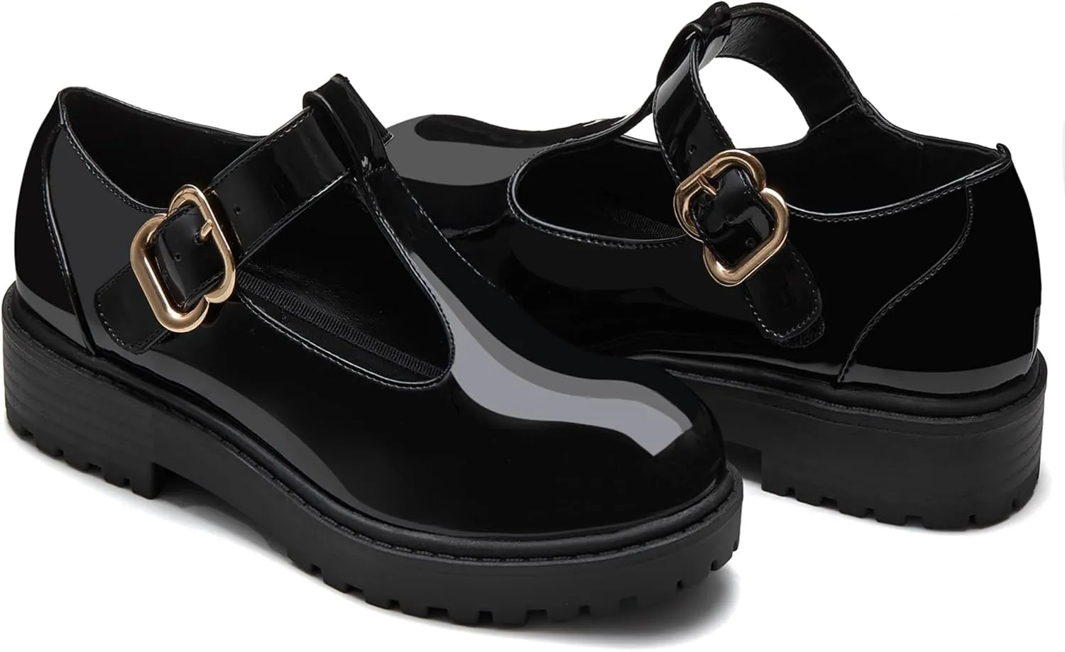 Coutgo Girls Mary Jane Dress Shoes Platform Loafers School Uniform Chunky Heel Closed Toe T-Strap Flats