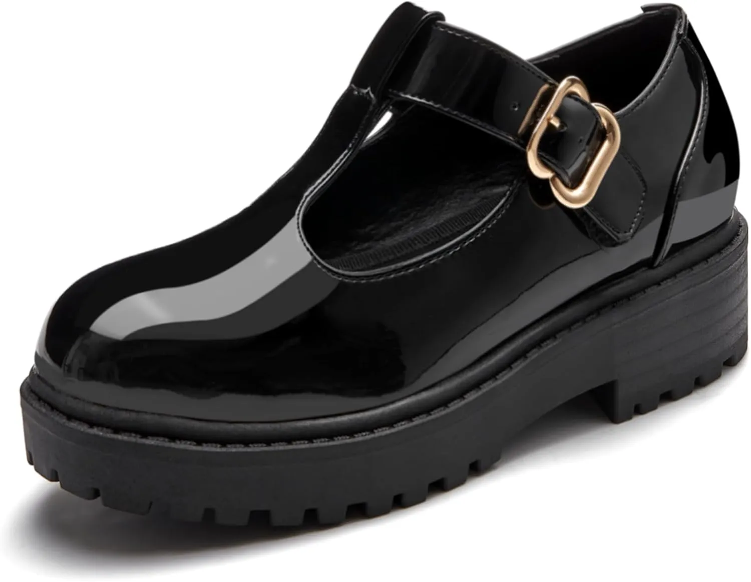 Coutgo Girls Mary Jane Dress Shoes Platform Loafers School Uniform Chunky Heel Closed Toe T-Strap Flats