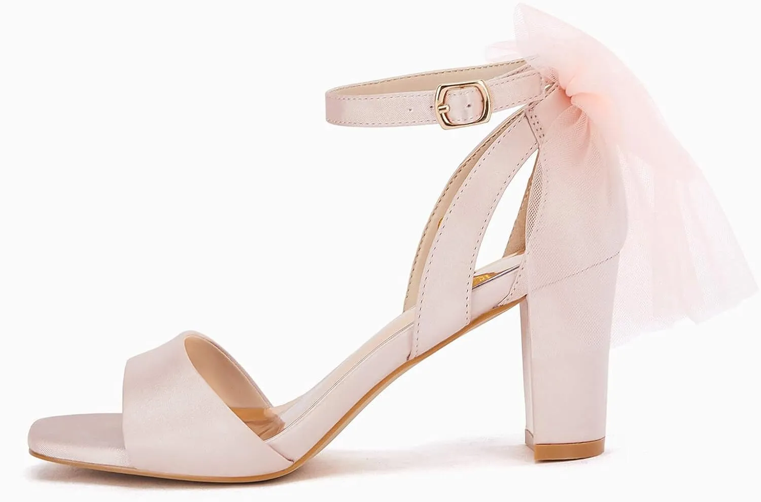 Coutgo Women's Bow Tie Heeled Sandals Chunky Heels One Strap Satin Ankle Buckle Dress Wedding Shoes