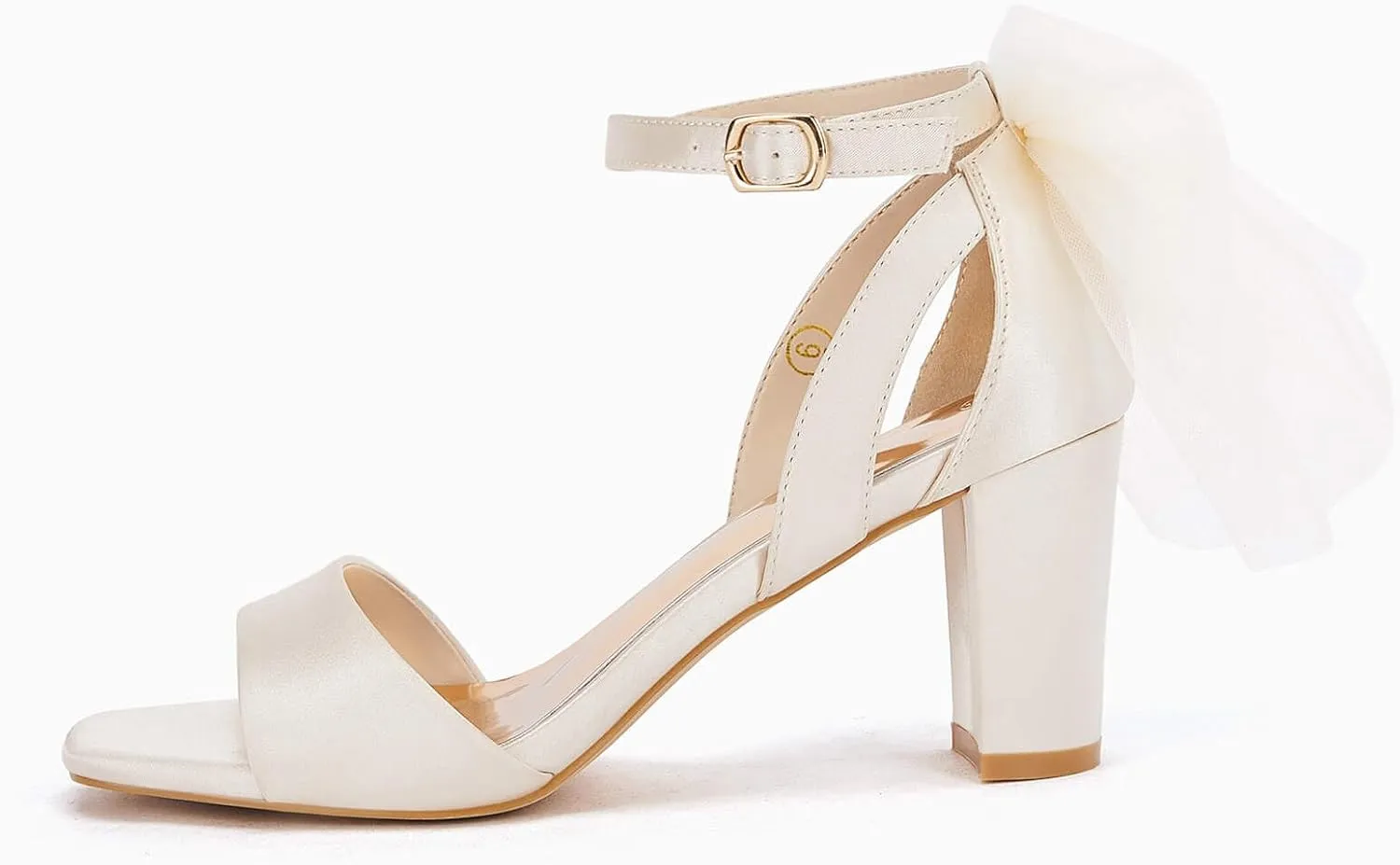 Coutgo Women's Bow Tie Heeled Sandals Chunky Heels One Strap Satin Ankle Buckle Dress Wedding Shoes