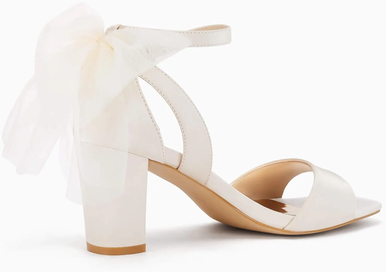 Coutgo Women's Bow Tie Heeled Sandals Chunky Heels One Strap Satin Ankle Buckle Dress Wedding Shoes