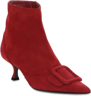 Coutgo Women's Kitten Heel Ankle Boots Pointed Toe Side Zipper Square Buckle Winter Booties