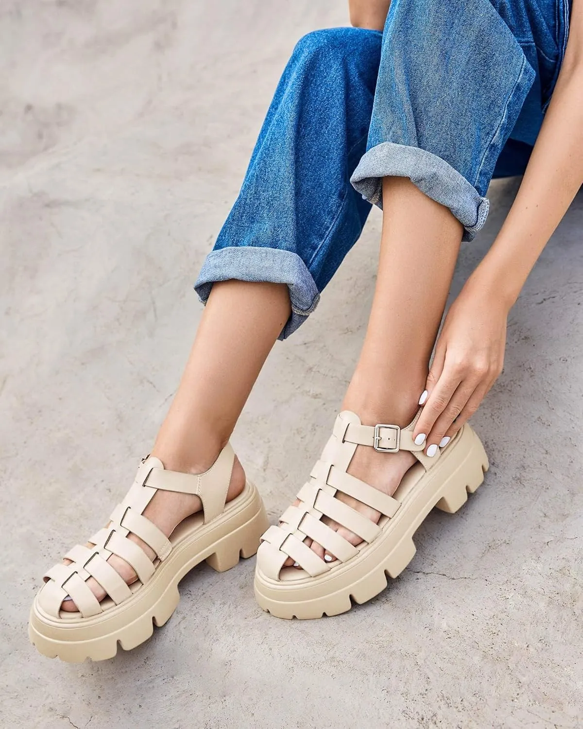 Coutgo Womens Platform Chunky Heels Sandals Gladiator Ankle Strap Heels Lug Sole Summer Fisherman Y2K Shoes