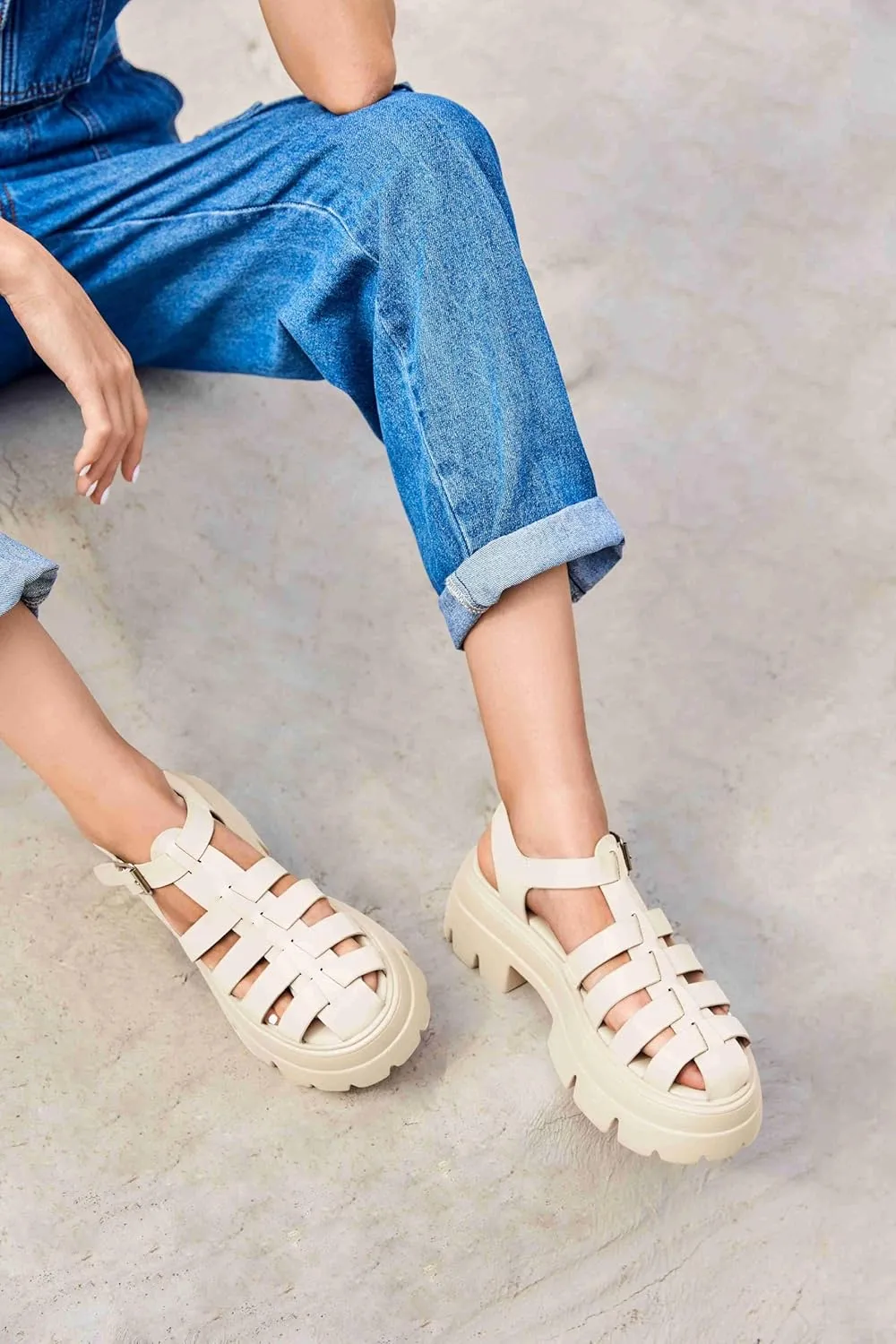 Coutgo Womens Platform Chunky Heels Sandals Gladiator Ankle Strap Heels Lug Sole Summer Fisherman Y2K Shoes