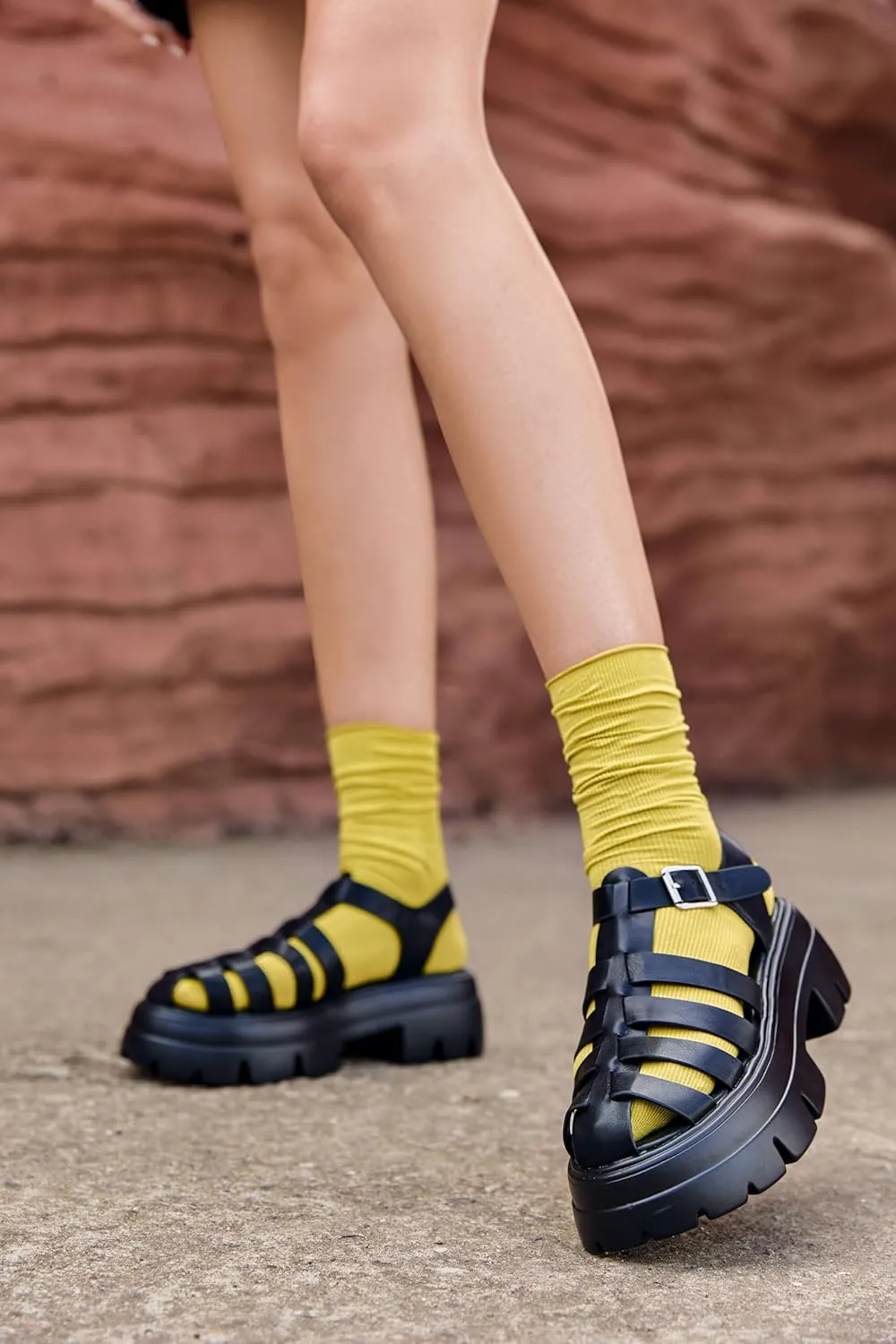 Coutgo Womens Platform Chunky Heels Sandals Gladiator Ankle Strap Heels Lug Sole Summer Fisherman Y2K Shoes