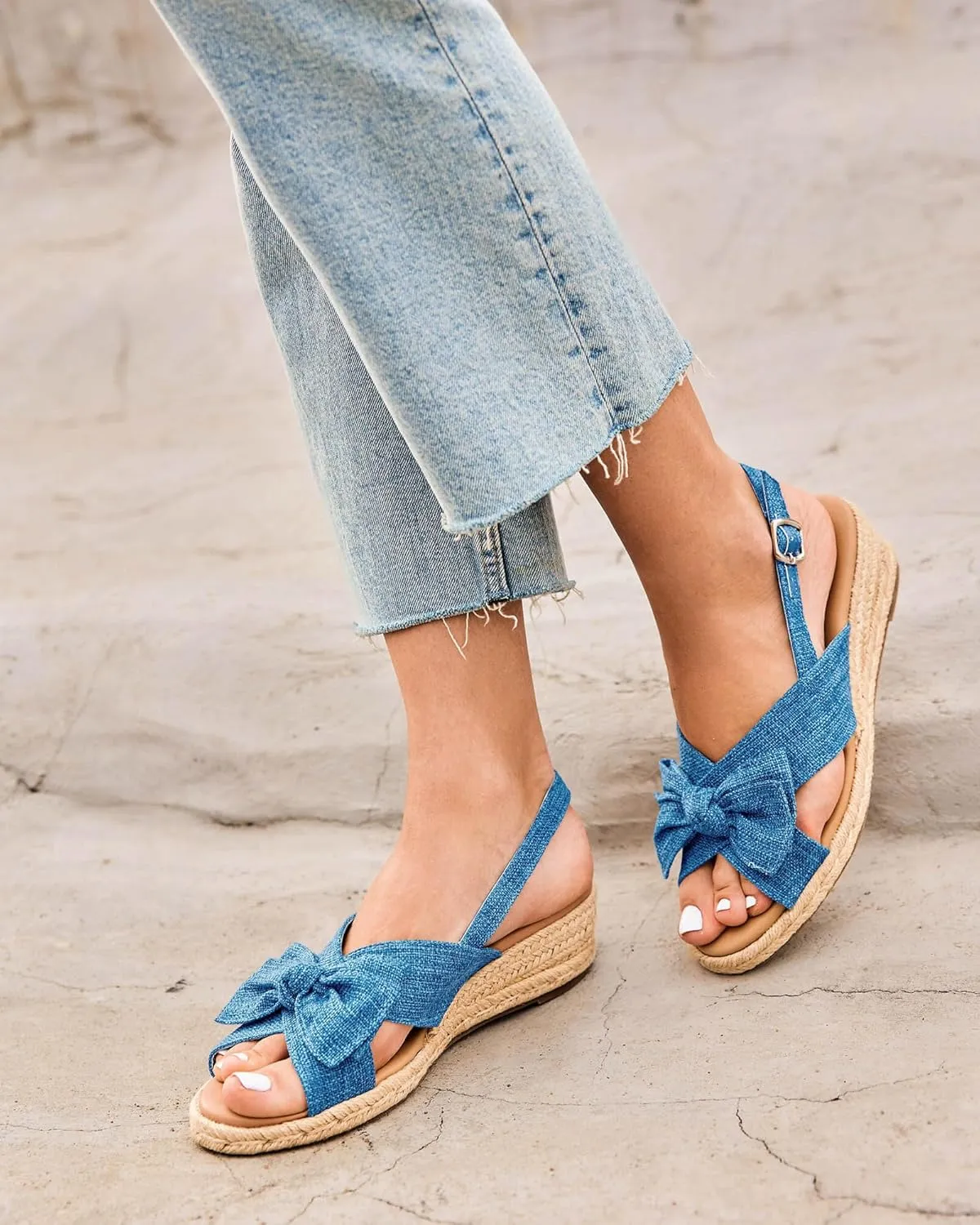 Coutgo Women's Platform Espadrille Wedge Sandals Slingback Bowknot Open Toe Casual Summer Dress Shoes