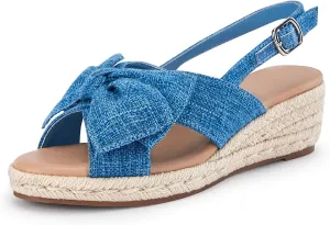 Coutgo Women's Platform Espadrille Wedge Sandals Slingback Bowknot Open Toe Casual Summer Dress Shoes