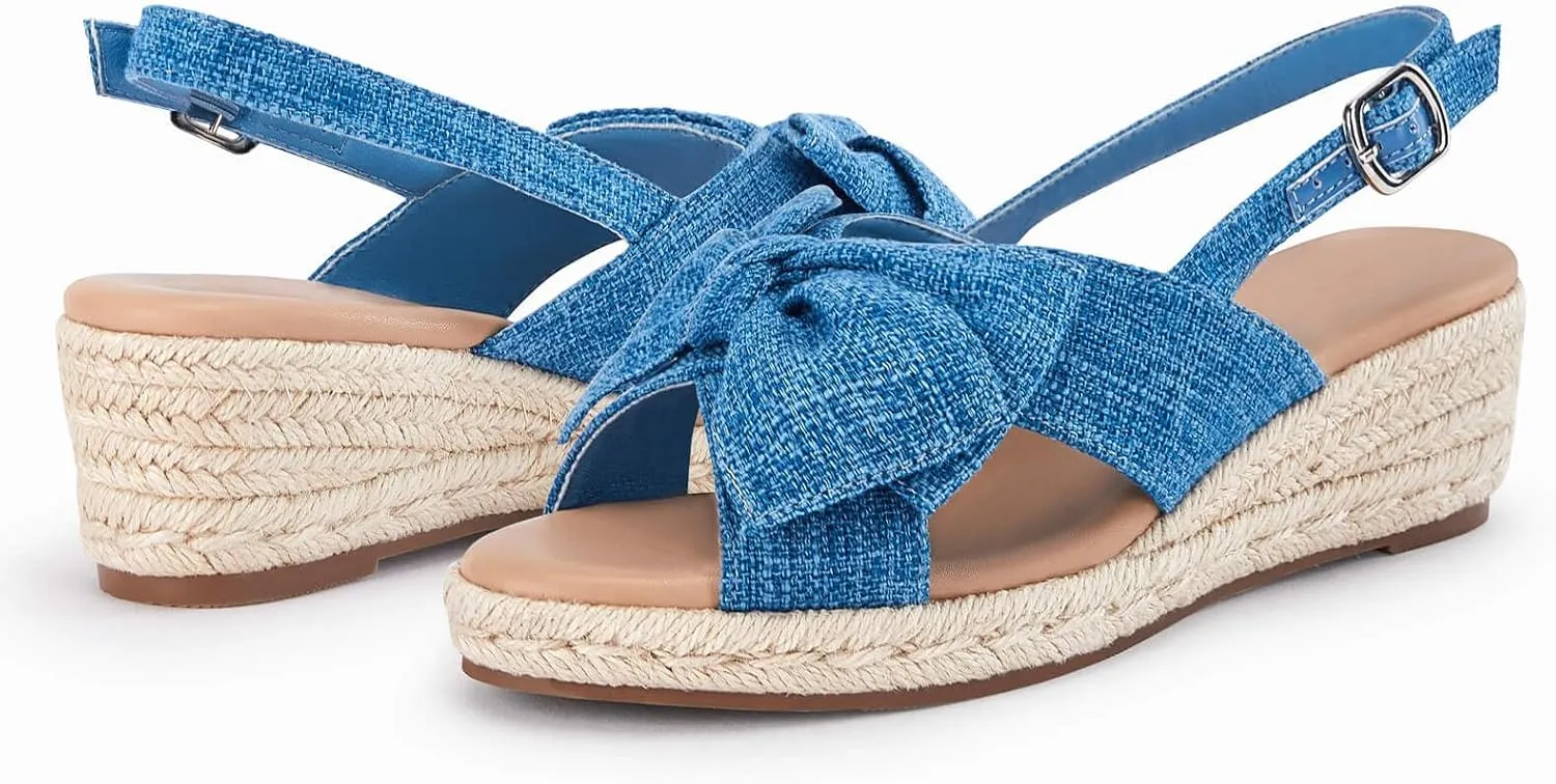Coutgo Women's Platform Espadrille Wedge Sandals Slingback Bowknot Open Toe Casual Summer Dress Shoes
