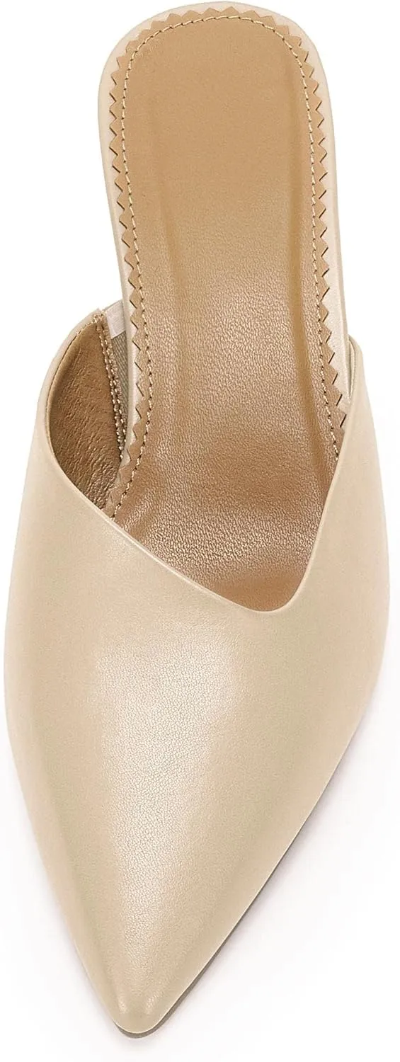 Coutgo Womens Pointed Toe V Cut Mules Chunky Block Heels Slip On Clogs Fashion Office Slides Shoes