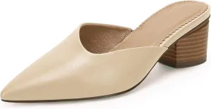 Coutgo Womens Pointed Toe V Cut Mules Chunky Block Heels Slip On Clogs Fashion Office Slides Shoes