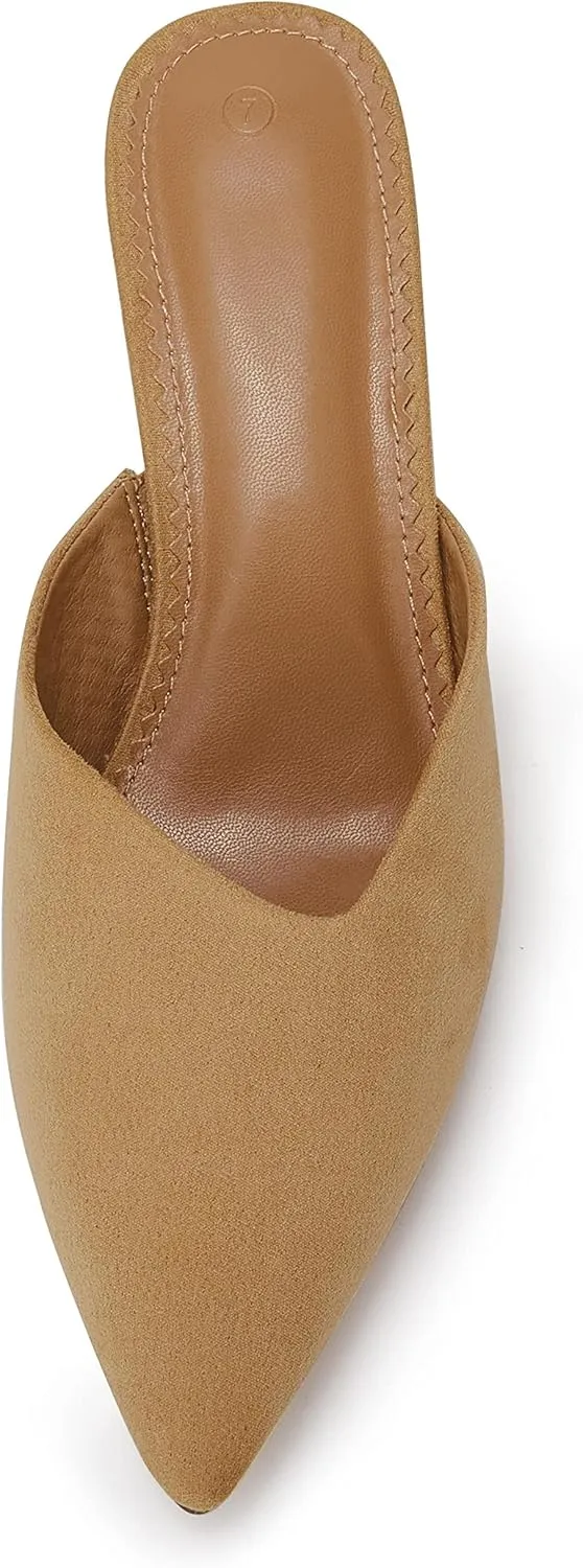 Coutgo Womens Pointed Toe V Cut Mules Chunky Block Heels Slip On Clogs Fashion Office Slides Shoes