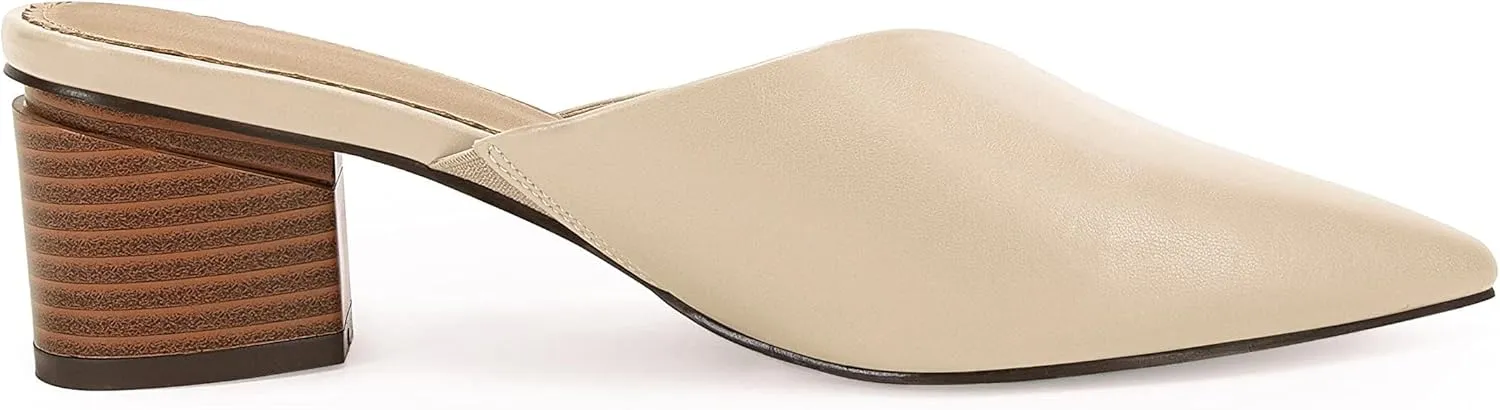 Coutgo Womens Pointed Toe V Cut Mules Chunky Block Heels Slip On Clogs Fashion Office Slides Shoes