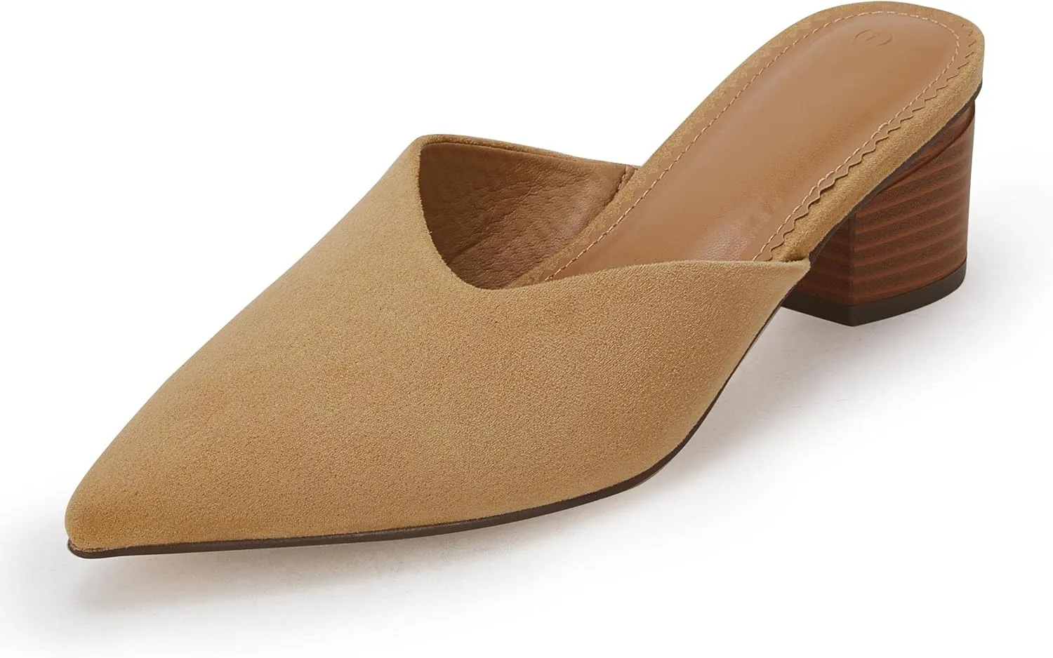 Coutgo Womens Pointed Toe V Cut Mules Chunky Block Heels Slip On Clogs Fashion Office Slides Shoes
