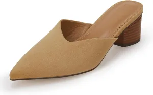 Coutgo Womens Pointed Toe V Cut Mules Chunky Block Heels Slip On Clogs Fashion Office Slides Shoes