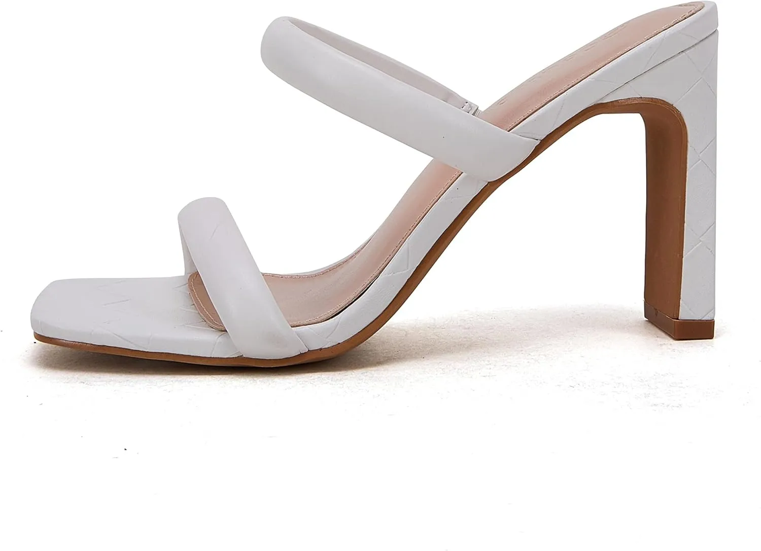 Coutgo Womens Square Open Toe Heeled Sandals Two Strap High Heel Backless Dress Slip On Mules