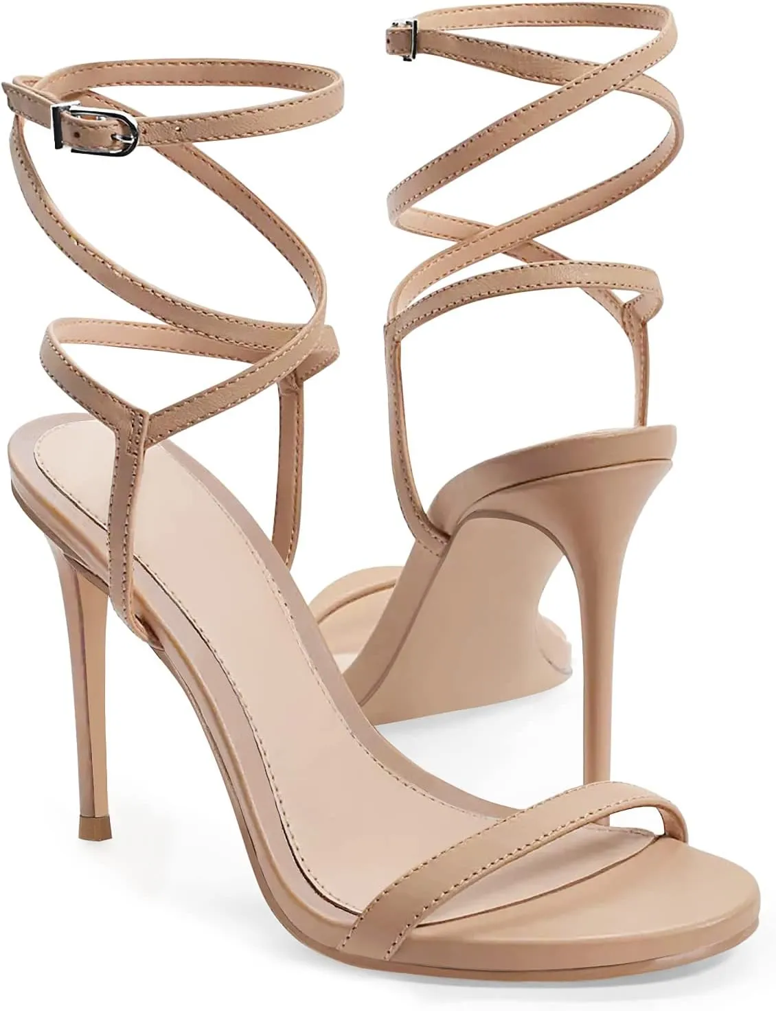 Coutgo Womens Strappy Lace up Heels Sandals Sexy High Heeled Ankle Strap Summer Dress Shoes
