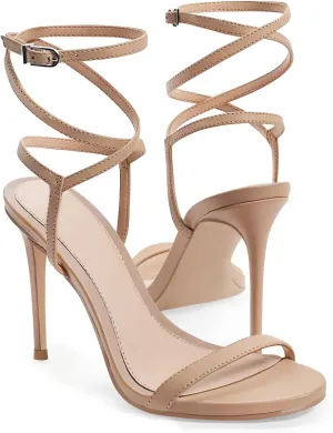 Coutgo Womens Strappy Lace up Heels Sandals Sexy High Heeled Ankle Strap Summer Dress Shoes