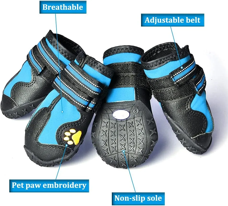 CovertSafe& Dog Boots for Dogs Non-Slip, Waterproof Dog Booties for Outdoor, Dog Shoes for Medium to Large Dogs 4Pcs with Rugged Sole Black-Blue