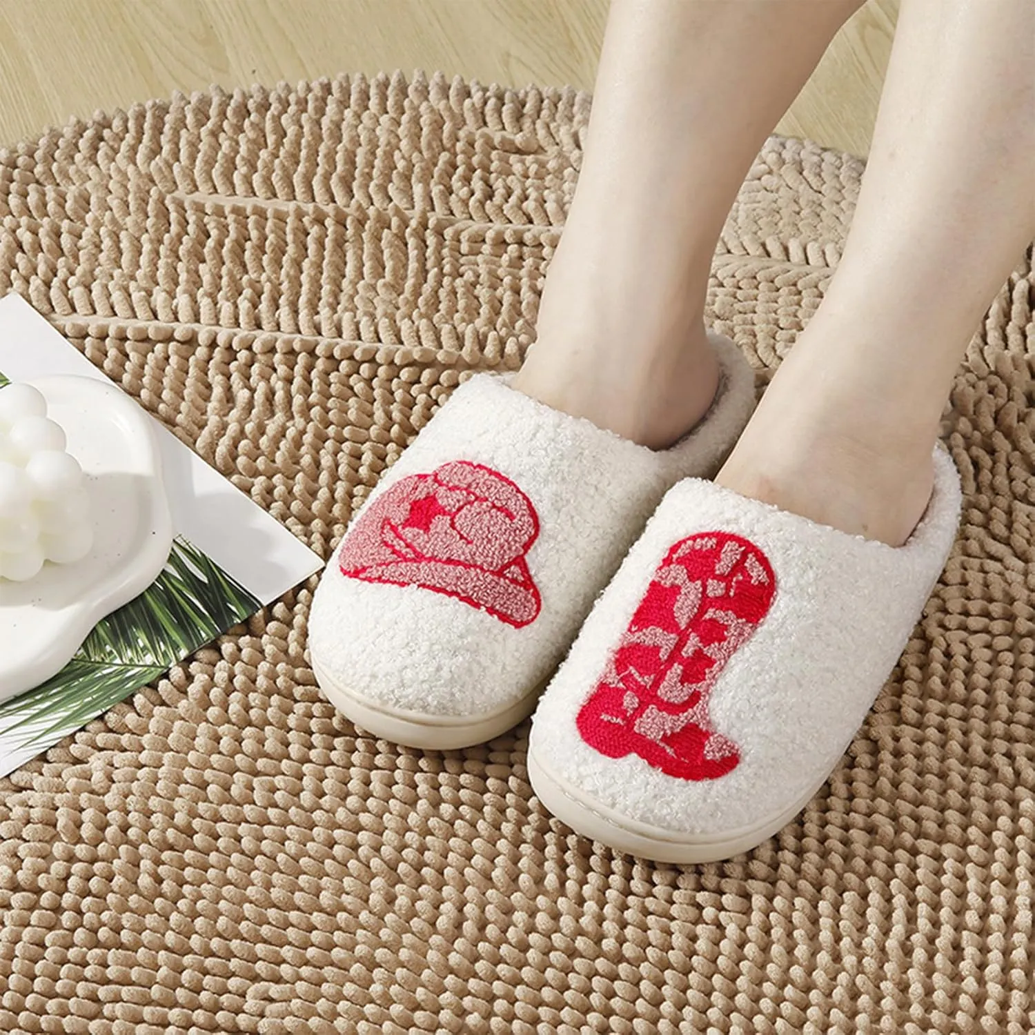 Cowboy Boot Slippers for Women Disco Cowgirl Hat Slippers for Women Memory Foam Shoes