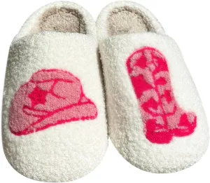 Cowboy Boot Slippers for Women Disco Cowgirl Hat Slippers for Women Memory Foam Shoes