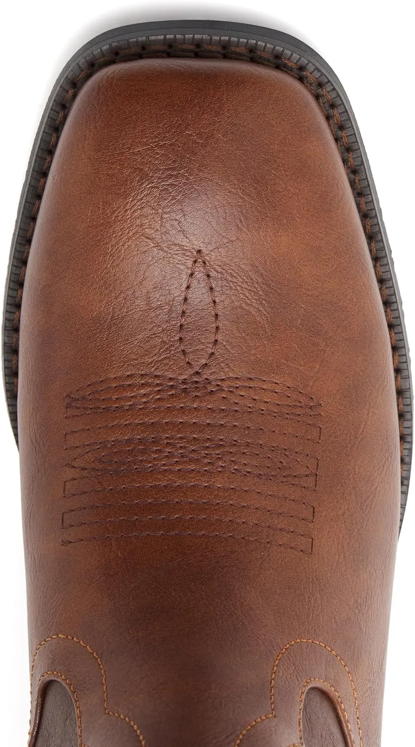 Cowboy Boots for Men Classic Embroidered Western Boots Slip Resistant Square Toe Chunky Heel Ankle Boots Durable and Fashionable Retro Short Boots