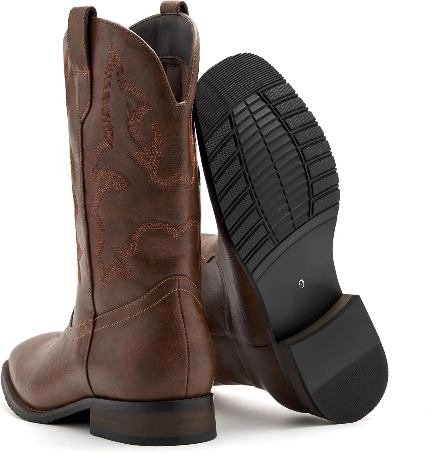 Cowboy Boots for Men Classic Embroidered Western Boots Slip Resistant Square Toe Chunky Heel Ankle Boots Durable and Fashionable Retro Short Boots