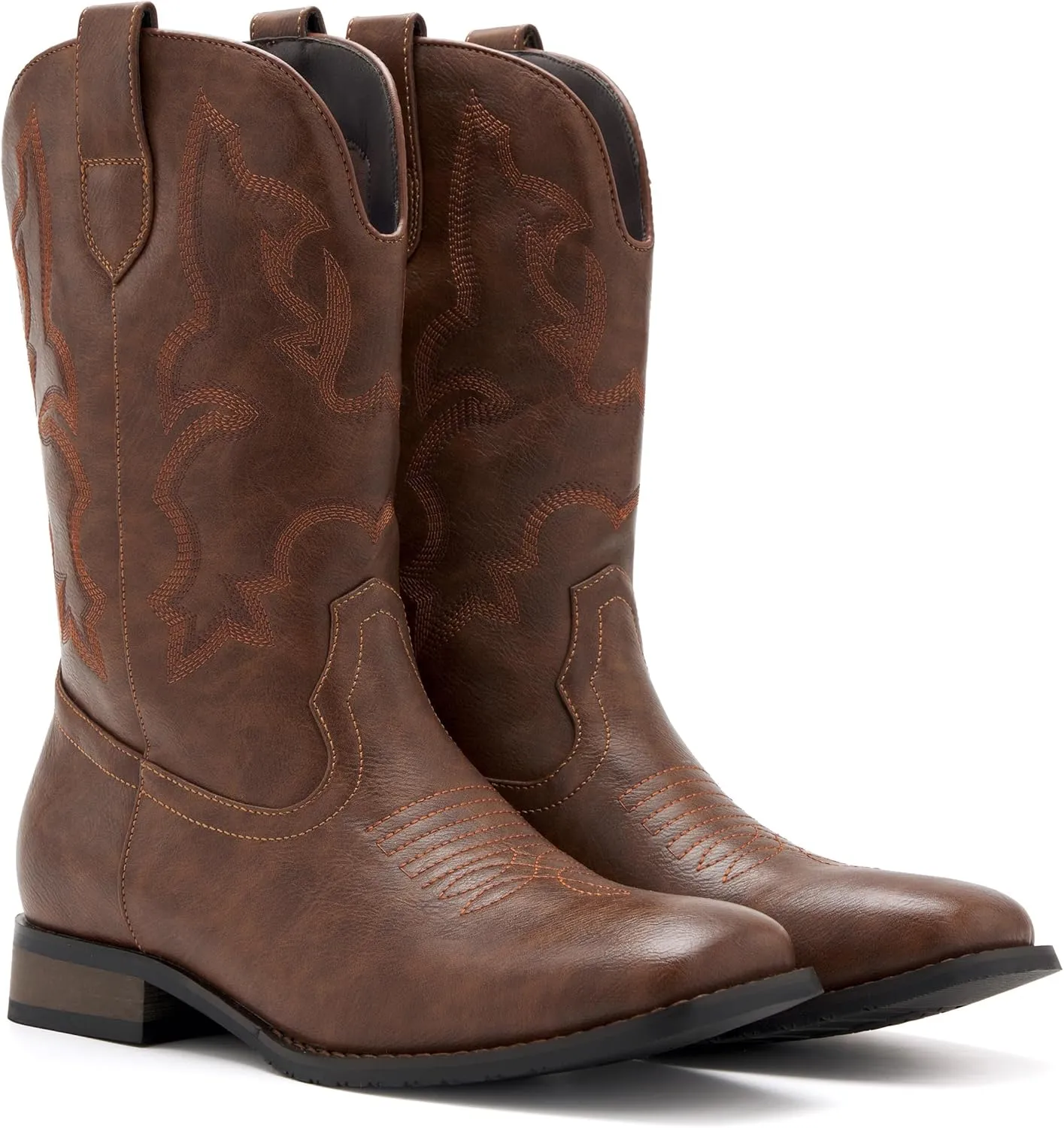 Cowboy Boots for Men Classic Embroidered Western Boots Slip Resistant Square Toe Chunky Heel Ankle Boots Durable and Fashionable Retro Short Boots