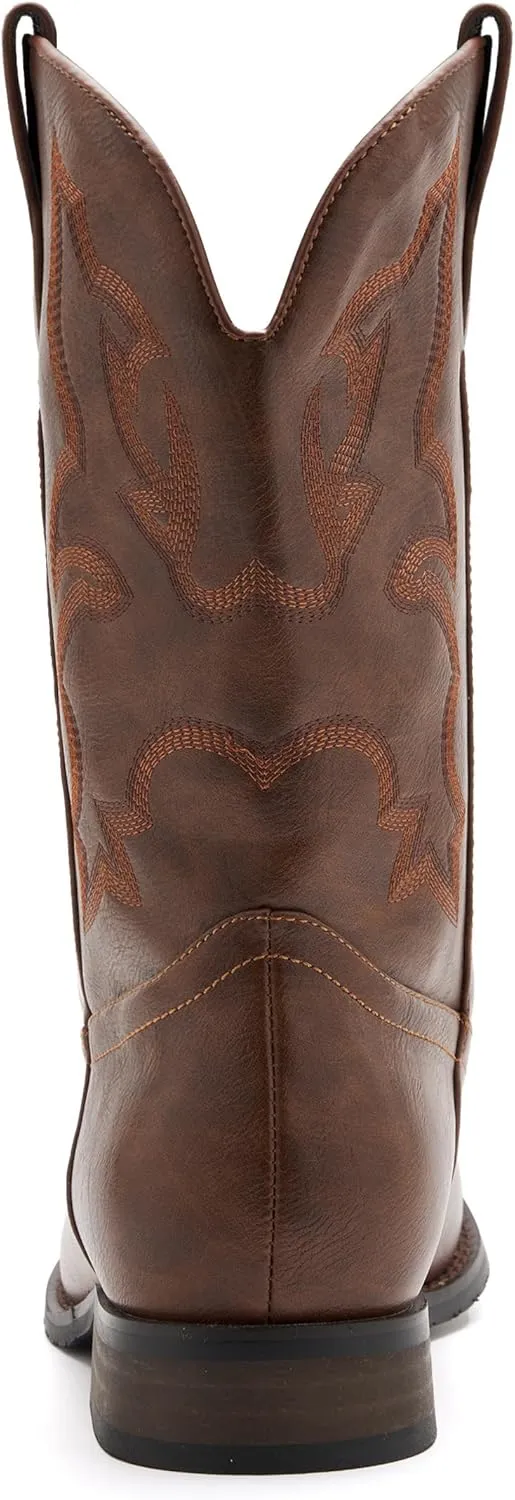 Cowboy Boots for Men Classic Embroidered Western Boots Slip Resistant Square Toe Chunky Heel Ankle Boots Durable and Fashionable Retro Short Boots