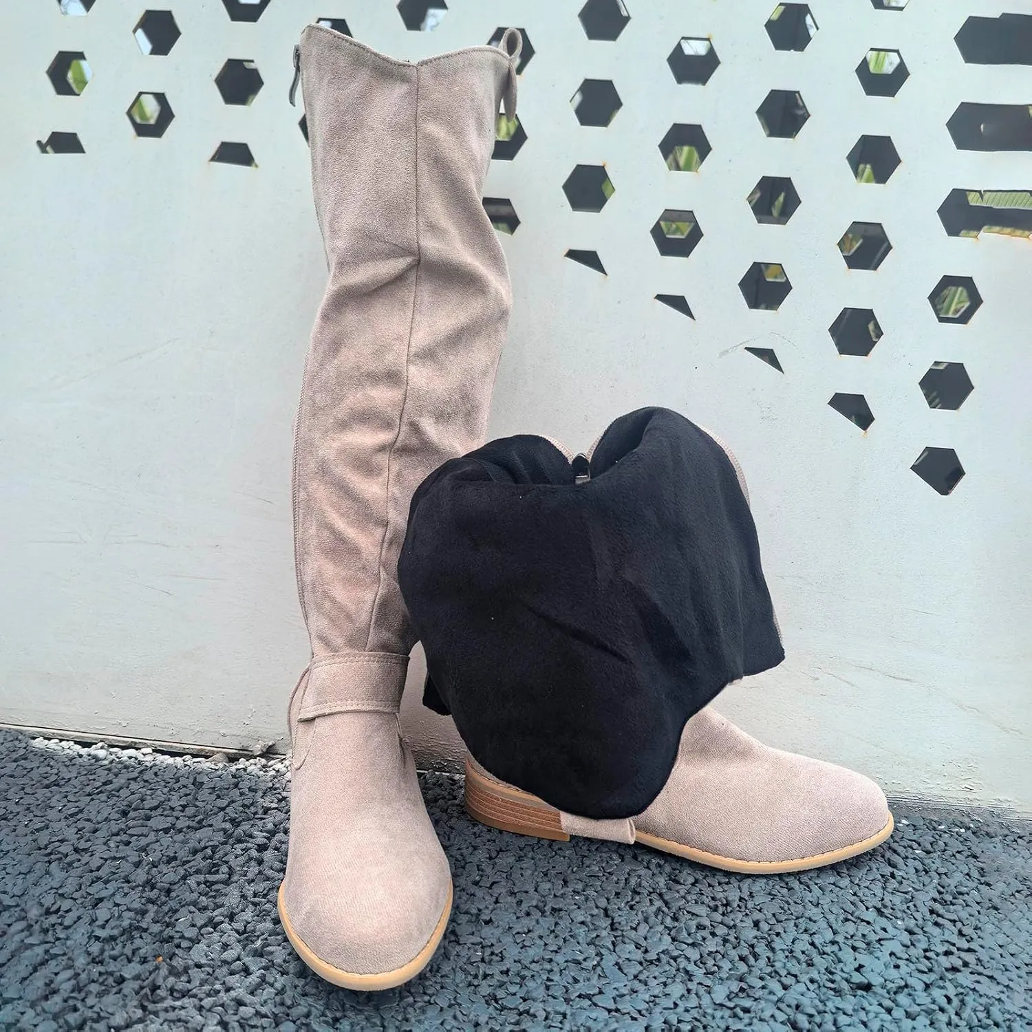 Cowboy Boots for Women Casual Mid Calf Flat Boots Pull on Round Toe Side Zip Cowgirl Fall and Winter Fashion Boots