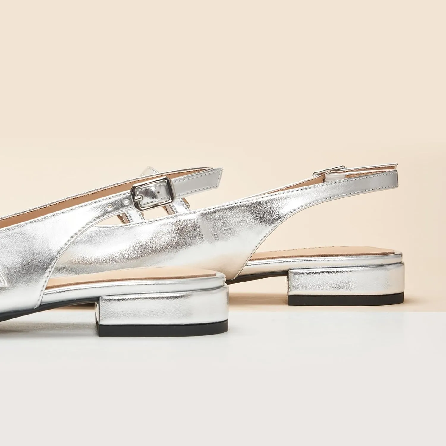 C.Paravano Women's Slingback Flats | Sandals Square Toe Dress Shoes | Flat Heel Double Strap Shoes for Business, Wedding, Cocktail Party